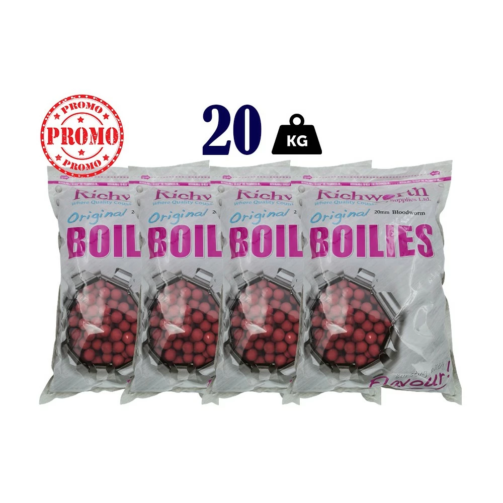 Bouillettes Richworth 20kg Bloodworm 20mm 5kg Ver De Vase Pack X4 3 Bouillettes Richworth 20kg Bloodworm 20mm 5kg Ver De Vase Pack X4