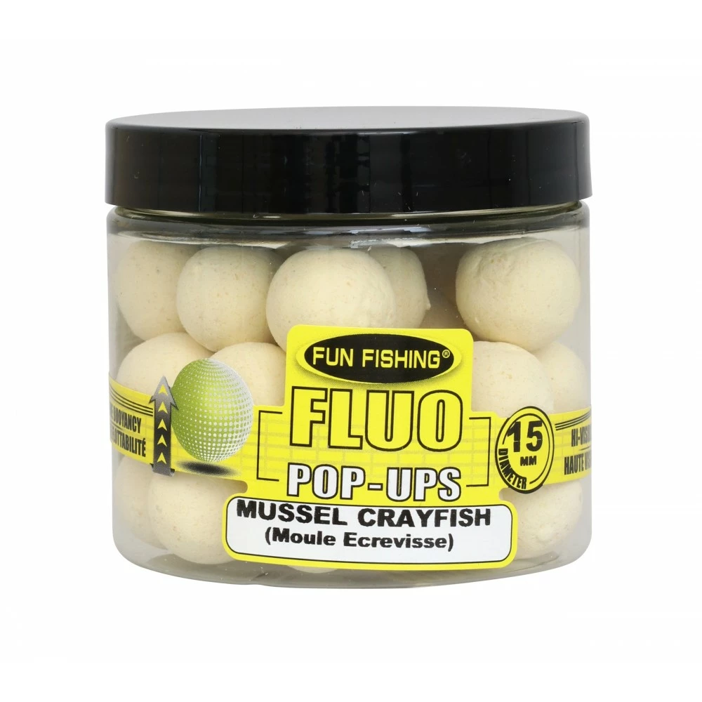 Fluo Pop Ups Moule Ecrevisse Blanc 15mm 67g FUN FISHING 3 Fluo Pop Ups Moule Ecrevisse Blanc 15mm 67g FUN FISHING